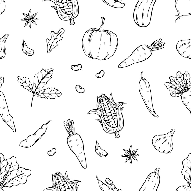 Premium Vector | Seamless pattern of vegetables with sketch style