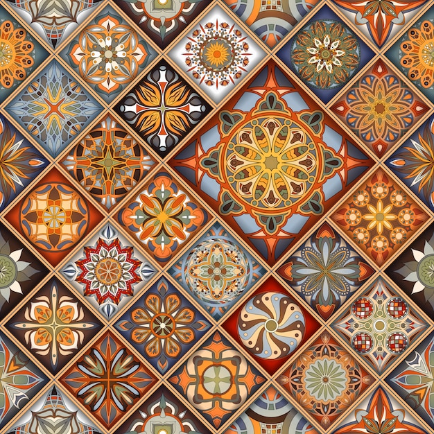 Download Premium Vector | Seamless pattern. vintage patchwork tile decorative elements.