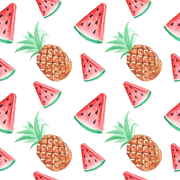 Premium Vector Seamless Pattern Wallpaper Watermelon And Pineapple Tropical Watercolor Summer