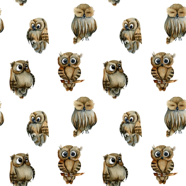 Download Seamless pattern of watercolor cute owls | Premium Vector