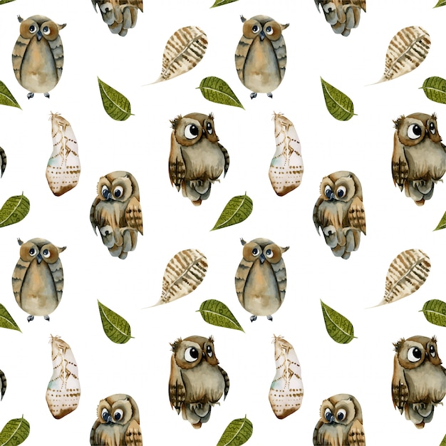 Download Premium Vector | Seamless pattern of watercolor owls and ...