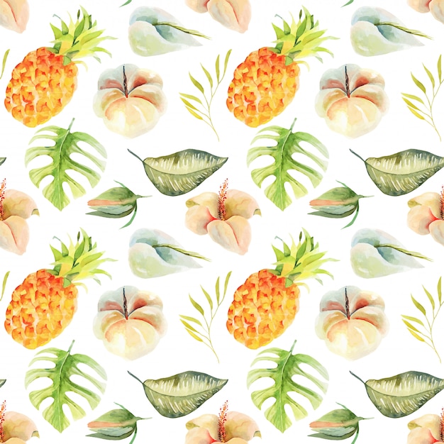 Download Seamless pattern of watercolor pineapple and tropical ...