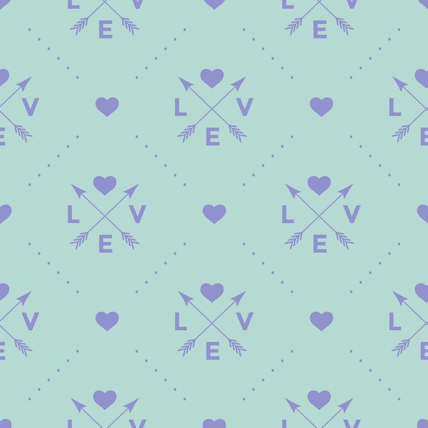 Premium Vector Seamless Pattern With Arrow Heart And Word Love On A Turquoise Background For Valentine Day Illustration