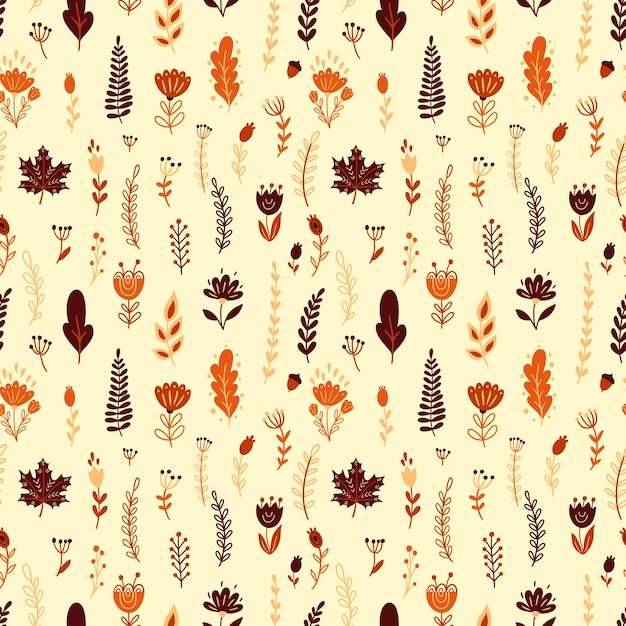 Premium Vector | Seamless pattern with autumn floral elements.