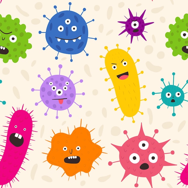 Premium Vector | Seamless pattern with bacteria and germs cartoon color ...