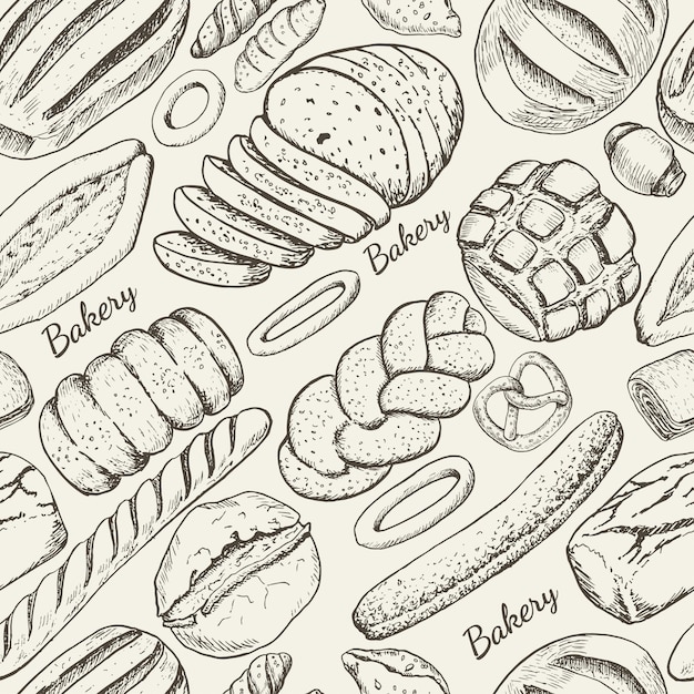 Seamless pattern with bakery products Premium Vector