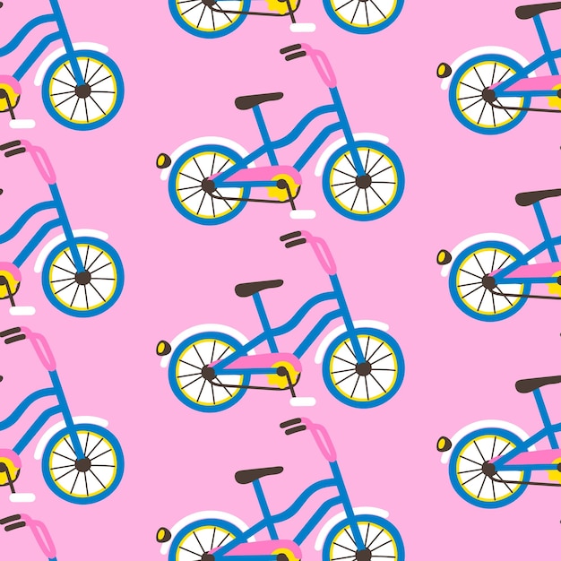 Premium Vector | Seamless pattern with bicycles on pink background ...