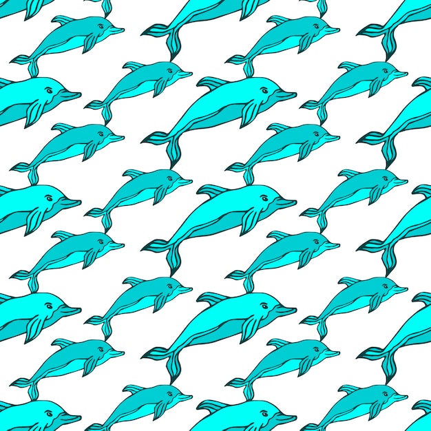 Premium Vector | Seamless pattern with blue dolphins. vector illustration