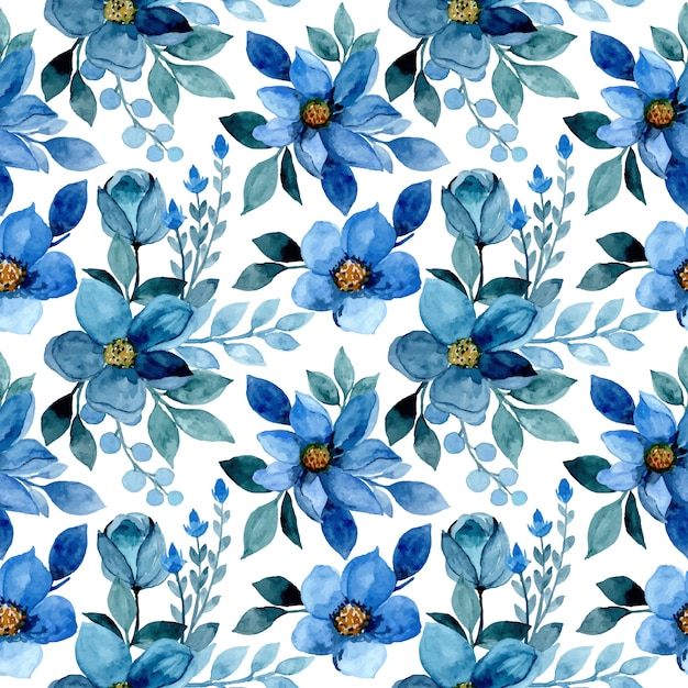 Premium Vector | Seamless pattern with blue flower watercolor