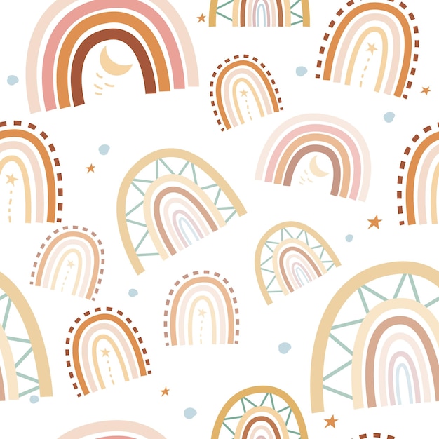 Premium Vector Seamless Pattern With Boho Rainbows Design Illustration