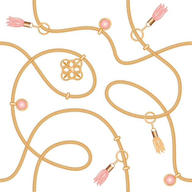 Seamless pattern with chains pendant and tassels. Premium Vector