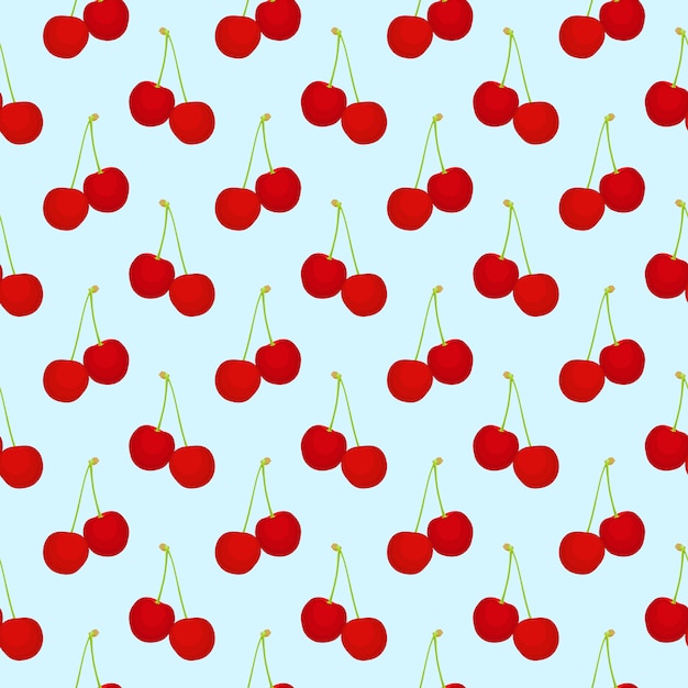 Premium Vector | Seamless pattern with cherry on blue background