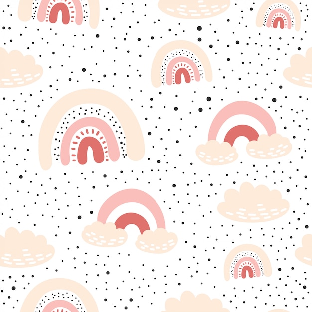 Premium Vector | Seamless pattern with cloud and rainbow in the sky