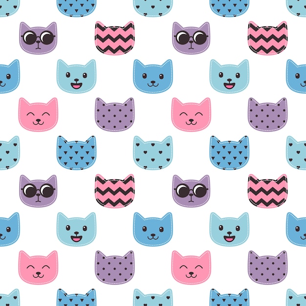 Premium Vector Seamless pattern with colorful cat faces