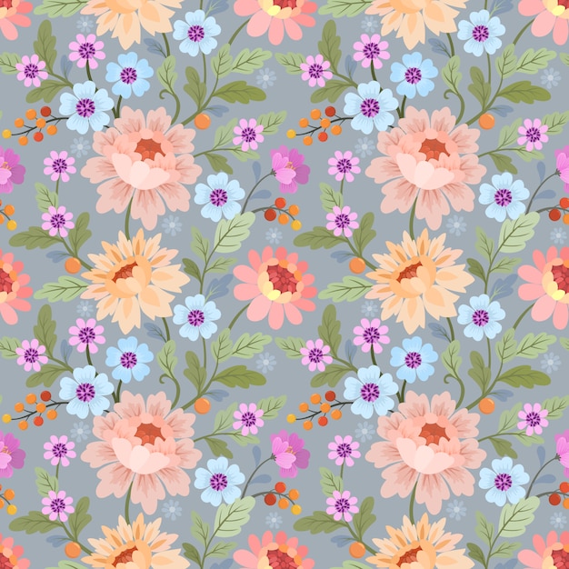 Seamless pattern with colorful flowers vector for fabric textile wallpaper. Premium Vector