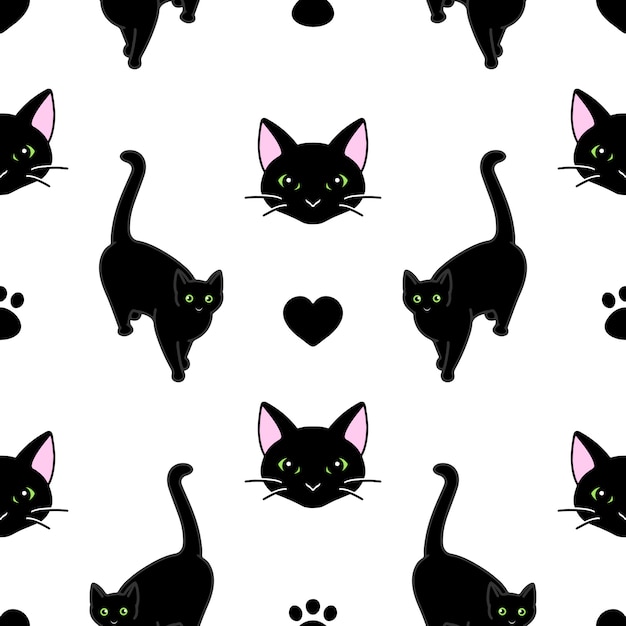 Premium Vector Seamless pattern with cute black cats.