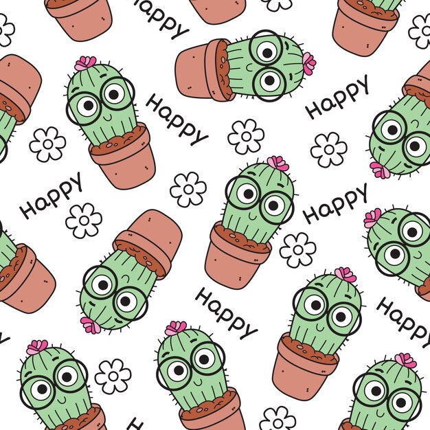 Premium Vector Seamless Pattern With Cute Cactus