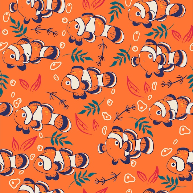 Premium Vector Seamless pattern with cute clown fish.