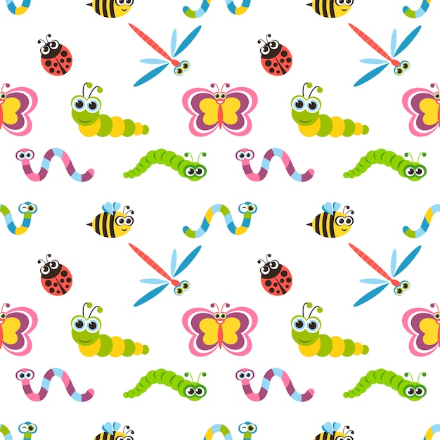 Premium Vector | Seamless pattern with cute colorful insects