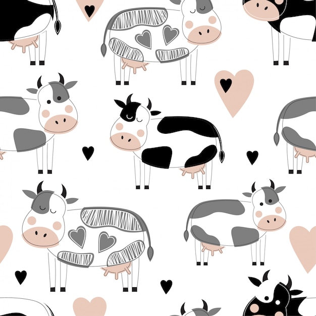 Download Seamless pattern with cute different cows. | Premium Vector