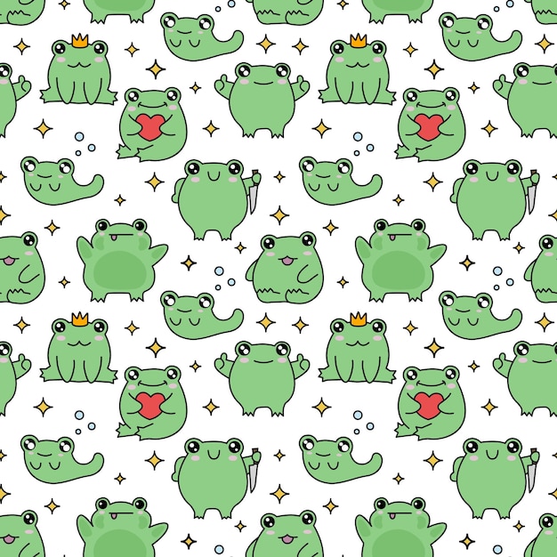 Premium Vector | Seamless pattern with cute frogs cartoon print for ...