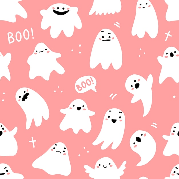 Premium Vector | Seamless pattern with cute ghosts and lettering in ...