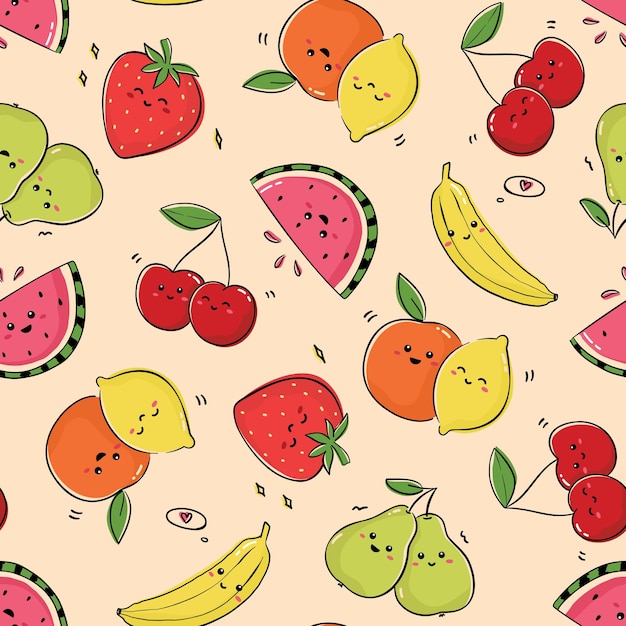 Premium Vector | Seamless pattern with cute happy fruits