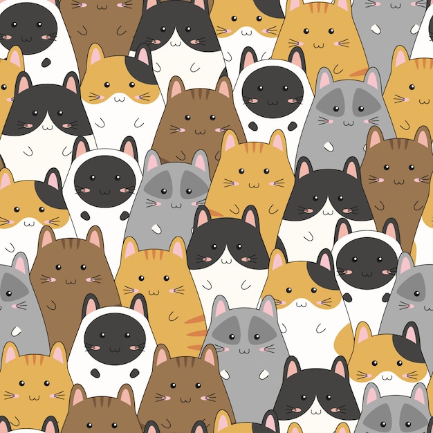 Premium Vector | Seamless pattern with cute kitten family cartoon ...