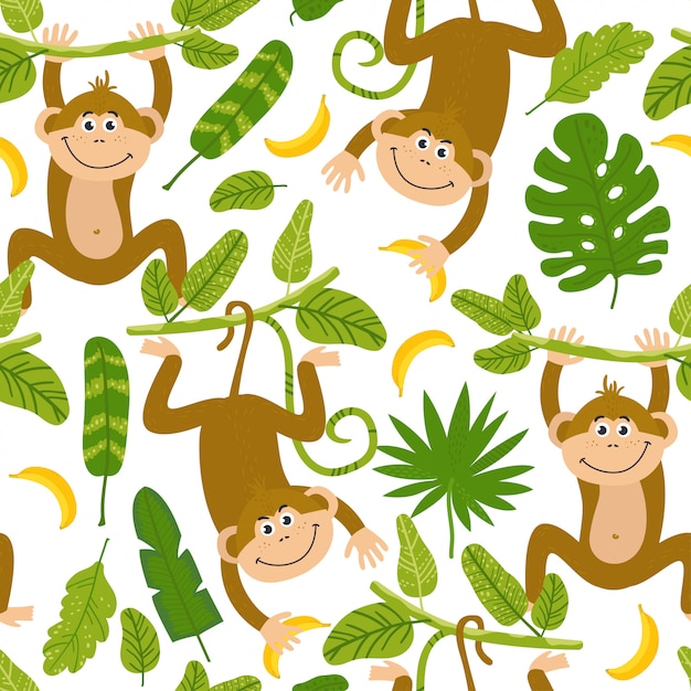 Premium Vector | Seamless pattern with cute monkeys