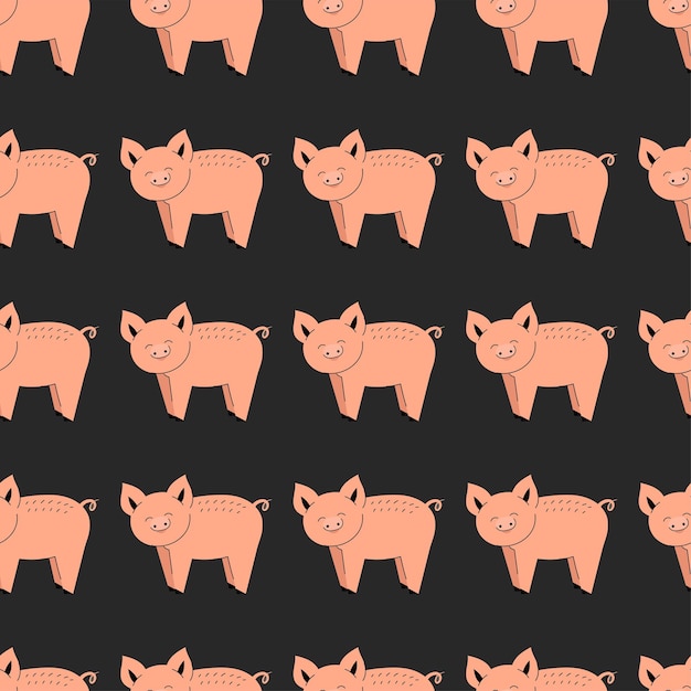 かわいい豚とのシームレスなパターン 家畜の背景 壁紙 パッケージ フラットベクトルイラスト プレミアムベクター