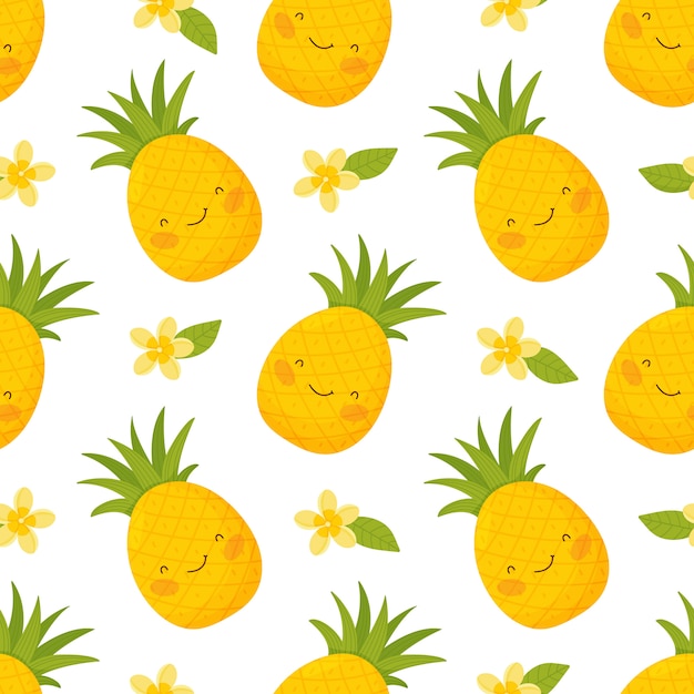 Download Seamless pattern with cute pineapple flowers and leaves ...