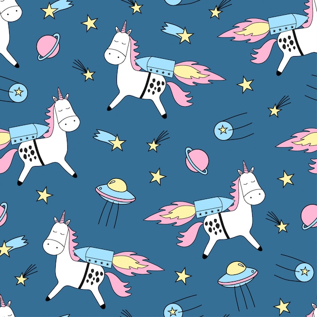 Premium Vector Seamless Pattern With Cute Unicorns Stars And Planet 6047