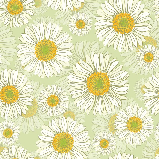 Premium Vector Seamless Pattern With Daisy Flowers 0226