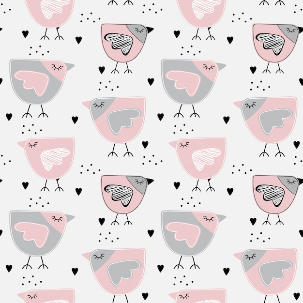 Seamless pattern with different birds. Premium Vector