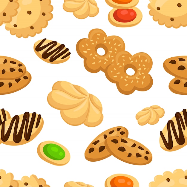 Premium Vector | Seamless pattern with different cookies in cartoon ...