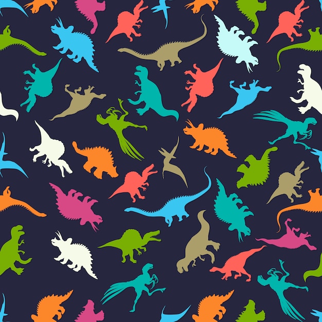 Seamless pattern with dinosaurs silhouettes Vector | Premium Download