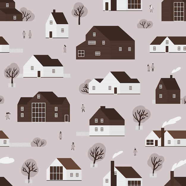 Premium Vector | Seamless pattern with district of suburban cottages in ...