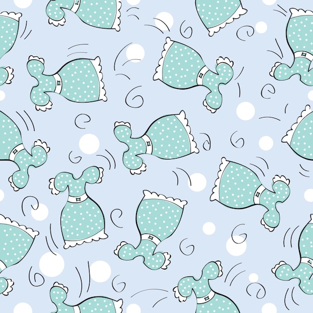 Premium Vector Seamless Pattern With Doodle Blue Dresses Vector