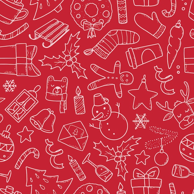 Premium Vector | Seamless pattern with doodles for christmas decor