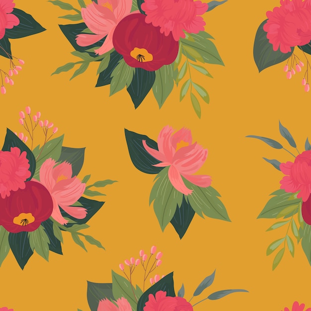 Seamless pattern with flowers, branches, leaves. creative floral texture. great for fabric, textile vector illustration Premium Vector