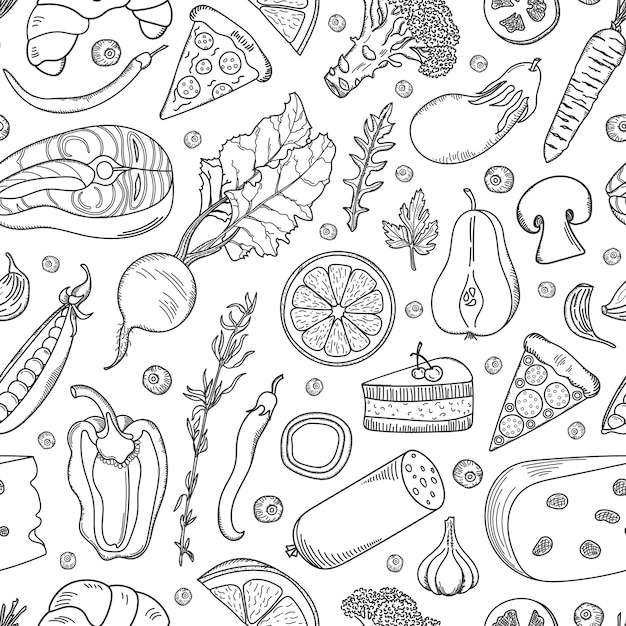 Seamless pattern with food. hand drawn doodle food Premium Vector
