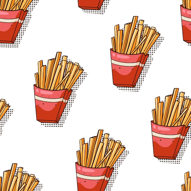 Seamless pattern with french fries on white Premium Vector