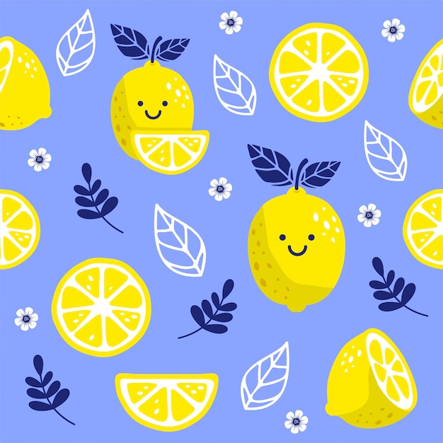 Premium Vector Seamless pattern with a fresh lemon cute character.