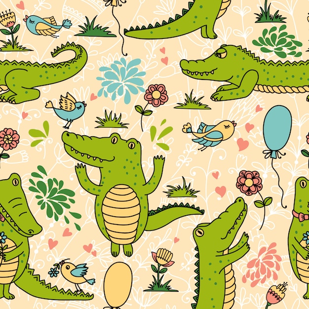Premium Vector Seamless Pattern With Funny Crocodiles Premium Vector Seamless Pattern With Funny Crocodiles
