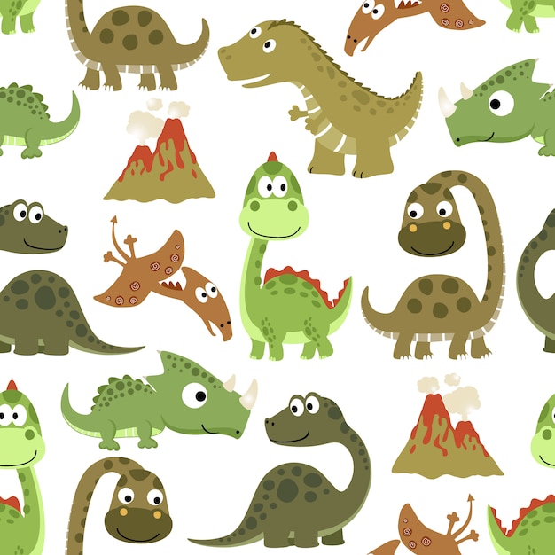 Seamless pattern with funny dinosaurs cartoon Premium Vector