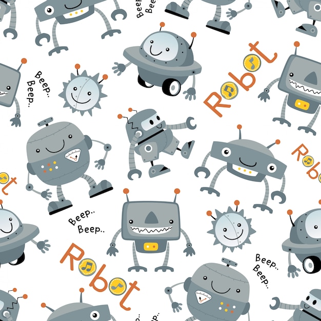 Seamless pattern with funny robot cartoon Premium Vector