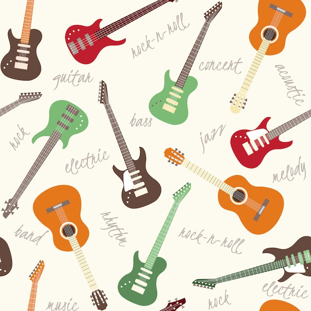 Premium Vector | Seamless pattern with guitars