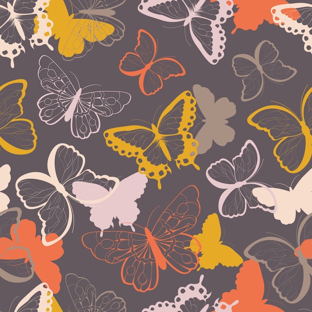 手描きのカラフルな蝶々 滑らかなシルエット プレミアムベクター