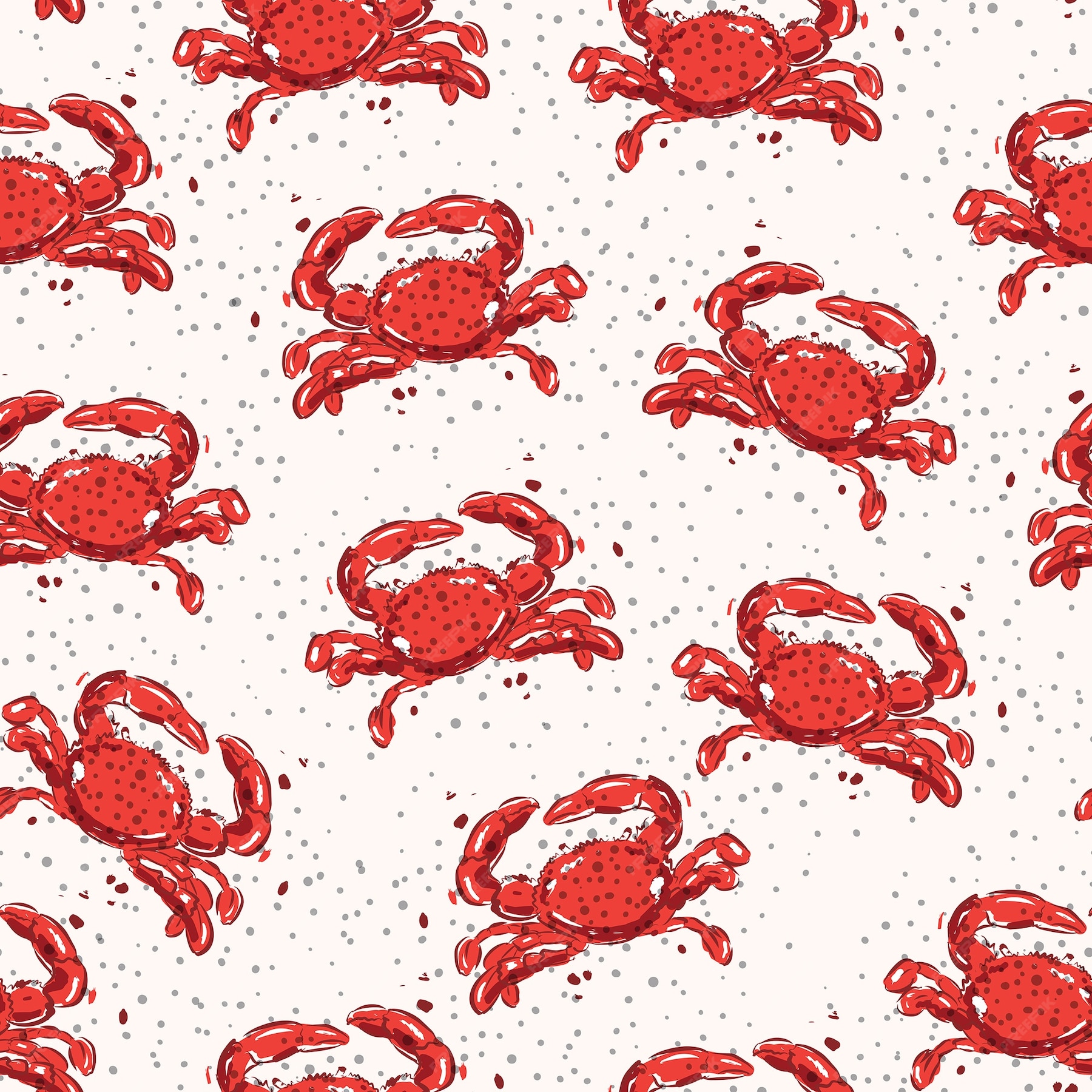 Premium Vector Seamless pattern with hand drawn red crabs and