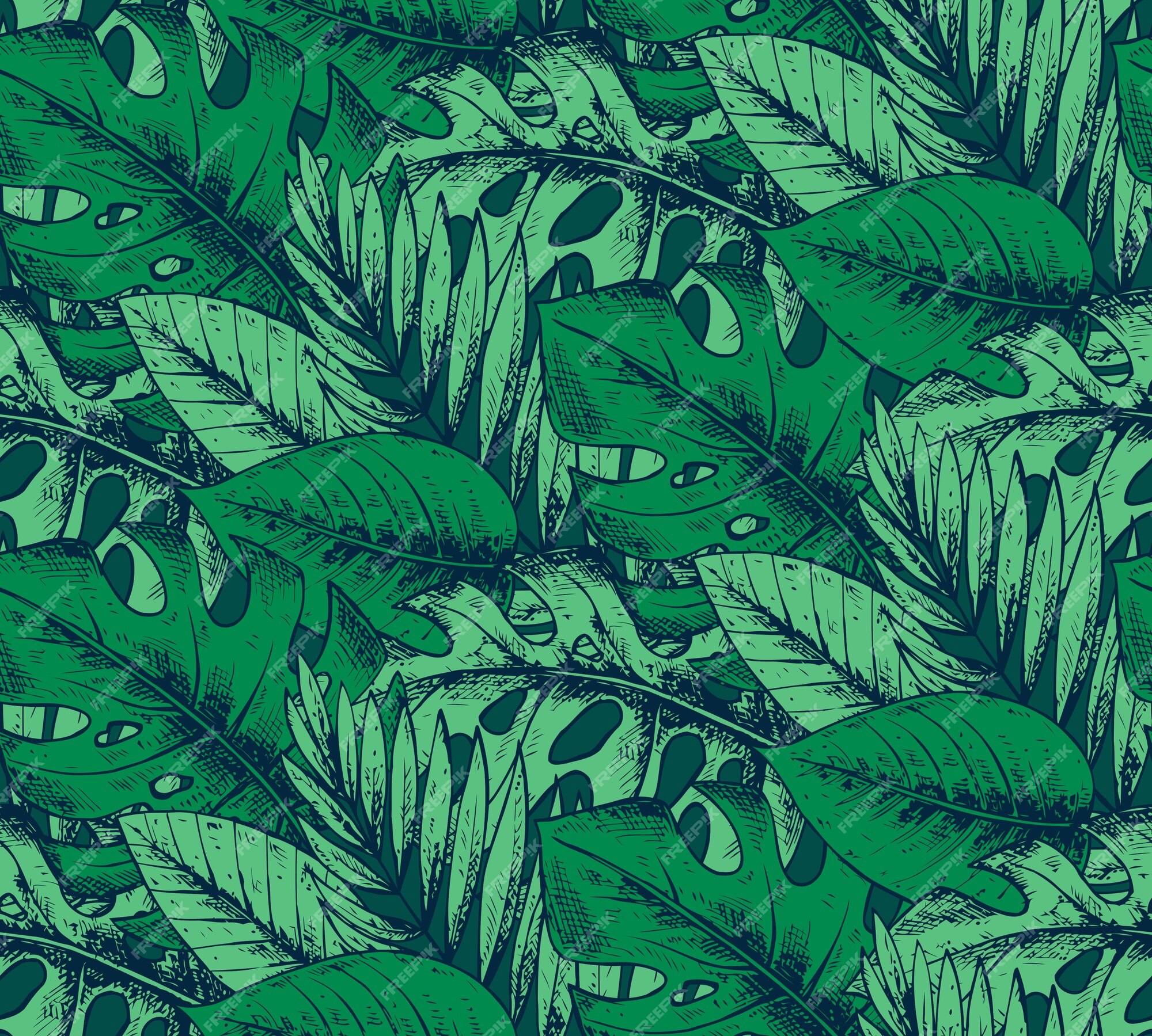 Premium Vector | Seamless pattern with hand drawn tropical plants in ...